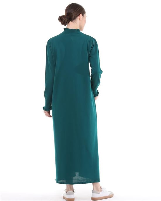 Damen Rüschen Detailed Lang Strick Kleid - Image 3