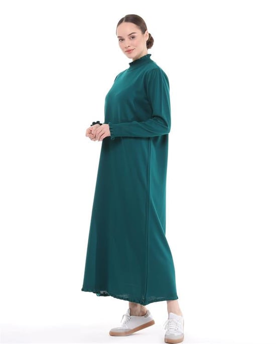 Damen Rüschen Detailed Lang Strick Kleid - Image 4