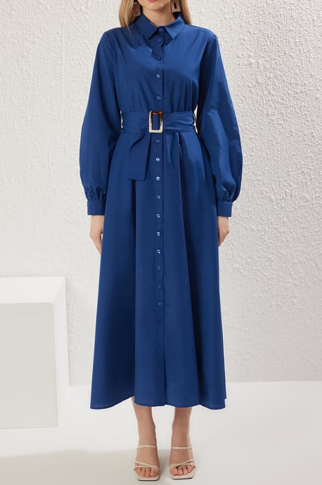 Damen Blaue, schlichte lange Businesskleider, figurbetont, dezent - Image 2