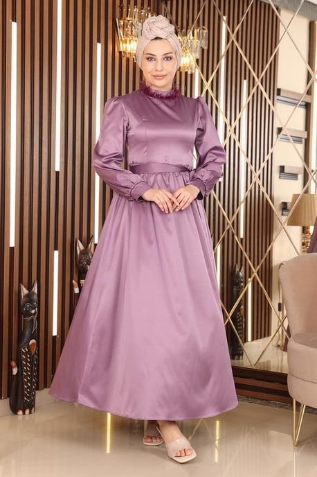 Satin Abendkleid With Feder Detail, Flieder - Image 3