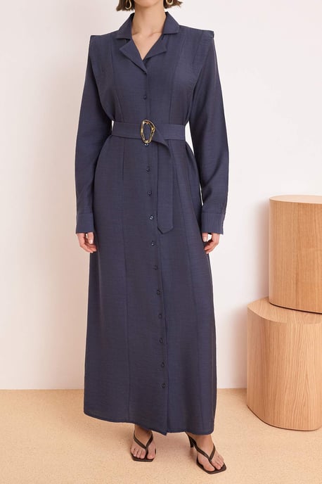 Damen marineblaues, flaches Maxikleid mit Hijab-Absatz, lang, lässig/alltagstauglich - Image 2