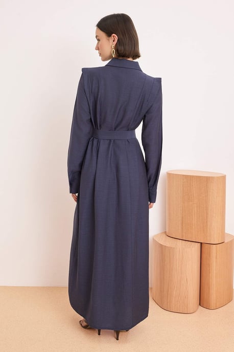Damen marineblaues, flaches Maxikleid mit Hijab-Absatz, lang, lässig/alltagstauglich - Image 3