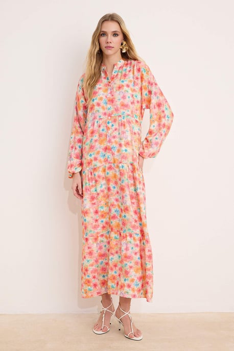 Langes, geblümtes Maxikleid für Damen, lässig/alltagstauglich, A-Linie, Hijab-Stil - Image 1