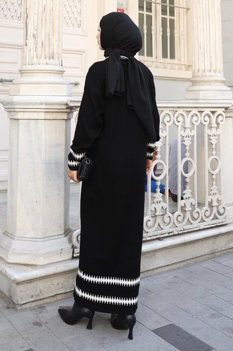 Gemustert Strick Kleid Schwarz - Image 3