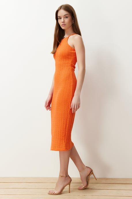 Damen-Midikleid in Unifarben mit Spaghettiträgern, lässig, normale Passform - Image 2