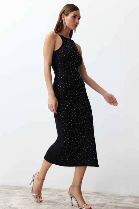 Damen Unifarbene ärmellose Midi-Cocktailkleider in taillierter Passform - Image 2