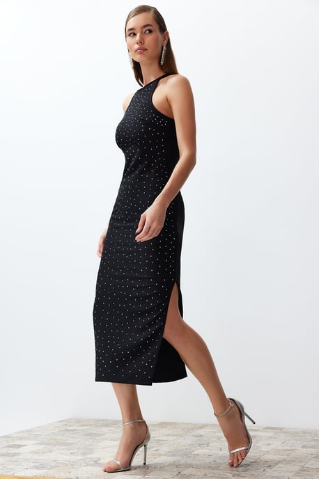 Damen Unifarbene ärmellose Midi-Cocktailkleider in taillierter Passform - Image 4