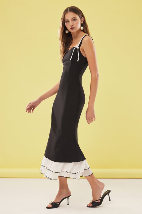 Mehrfarbiges, einfarbiges, mittellanges Spaghettiträger-Kleid für Damen, elegant/figurbetont - Image 4