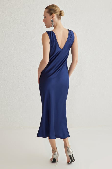 Damen-Midikleid in Marineblau, schlicht, mit Spaghettiträgern, elegant/figurbetont - Image 3