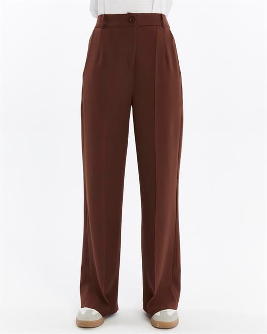 Damen Doppelt Krepp Grasnaht Detailed Tasche Palazzo-Hose Braun - Image 2