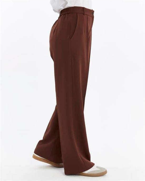 Damen Doppelt Krepp Grasnaht Detailed Tasche Palazzo-Hose Braun - Image 3