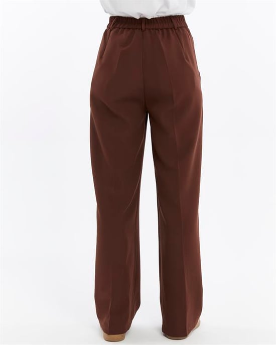 Damen Doppelt Krepp Grasnaht Detailed Tasche Palazzo-Hose Braun - Image 4