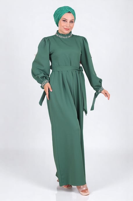 Perlen Detailed Jumpsuit-Kleid Smaragdgrün - Image 2