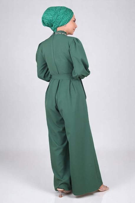 Perlen Detailed Jumpsuit-Kleid Smaragdgrün - Image 4