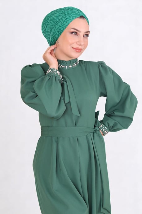Perlen Detailed Jumpsuit-Kleid Smaragdgrün - Image 5