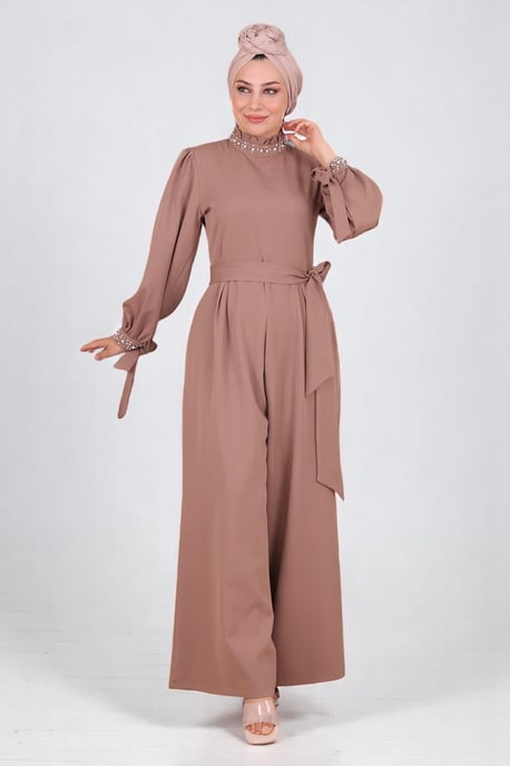 Perlen Detailed Jumpsuit-Kleid Nerz - Image 2