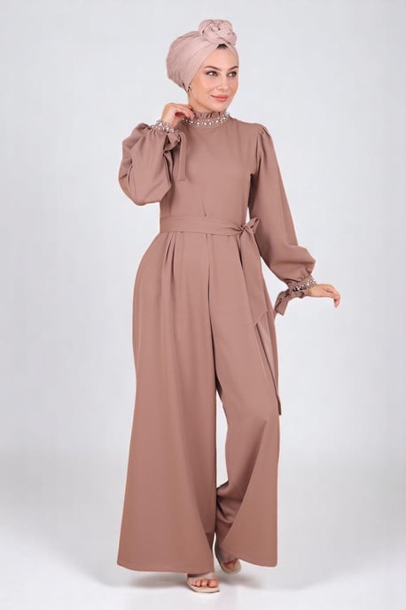 Perlen Detailed Jumpsuit-Kleid Nerz - Image 3