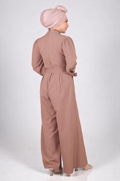 Perlen Detailed Jumpsuit-Kleid Nerz - Image 4