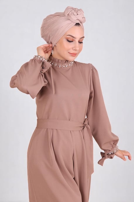 Perlen Detailed Jumpsuit-Kleid Nerz - Image 5