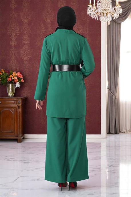 Spitzen Detailed Jumpsuit Anzug Smaragdgrün - Image 4