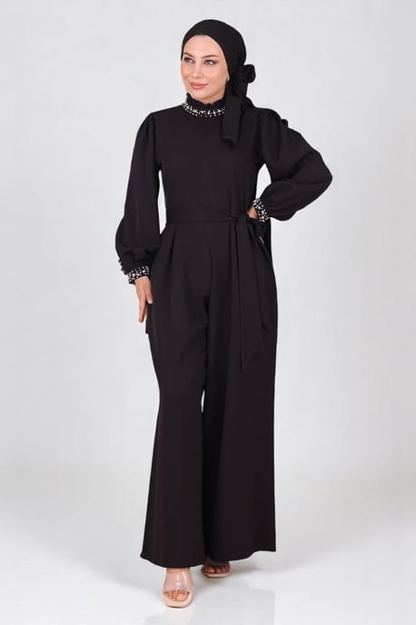 Perlen Detailed Jumpsuit-Kleid Schwarz - Image 1