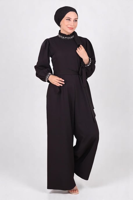Perlen Detailed Jumpsuit-Kleid Schwarz - Image 2