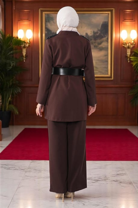 Spitzen Detailed Jumpsuit Anzug Braun - Image 4