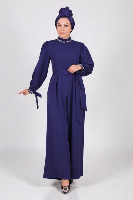 Perlen Detailed Jumpsuit-Kleid Indigo - Image 1
