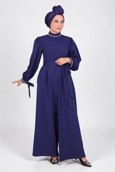 Perlen Detailed Jumpsuit-Kleid Indigo - Image 2
