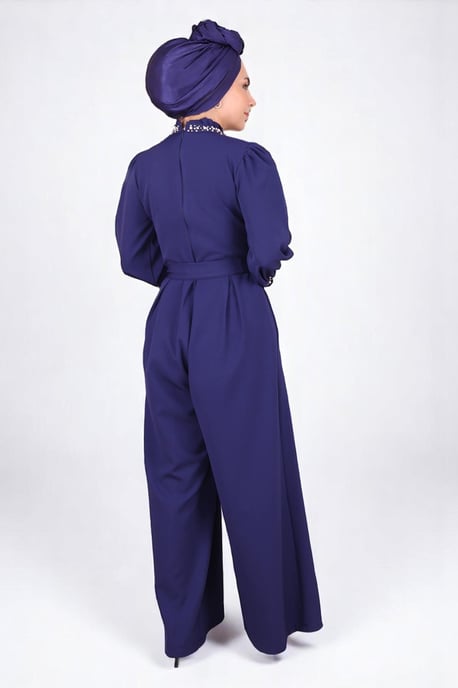 Perlen Detailed Jumpsuit-Kleid Indigo - Image 3