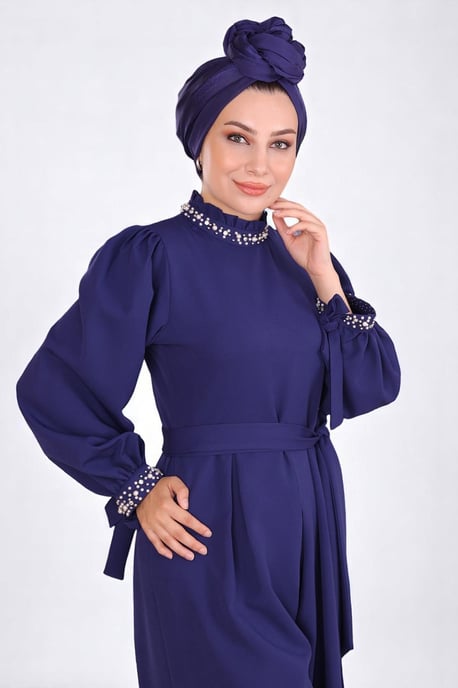 Perlen Detailed Jumpsuit-Kleid Indigo - Image 4