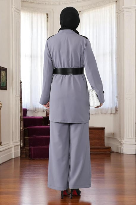 Spitzen Detailed Jumpsuit Set Grau - Image 4