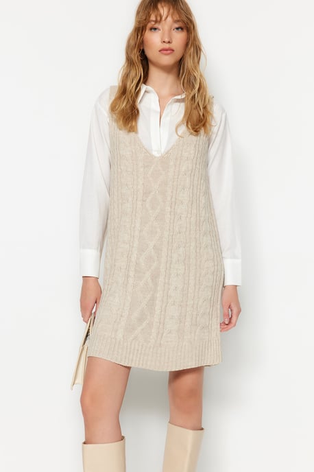 Graues Zopfmuster Mini-Spaghettiträger-Kleid für Damen, lässig, normale Passform - Image 1