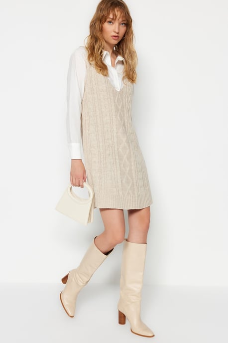Graues Zopfmuster Mini-Spaghettiträger-Kleid für Damen, lässig, normale Passform - Image 2