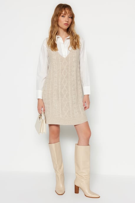 Graues Zopfmuster Mini-Spaghettiträger-Kleid für Damen, lässig, normale Passform - Image 4