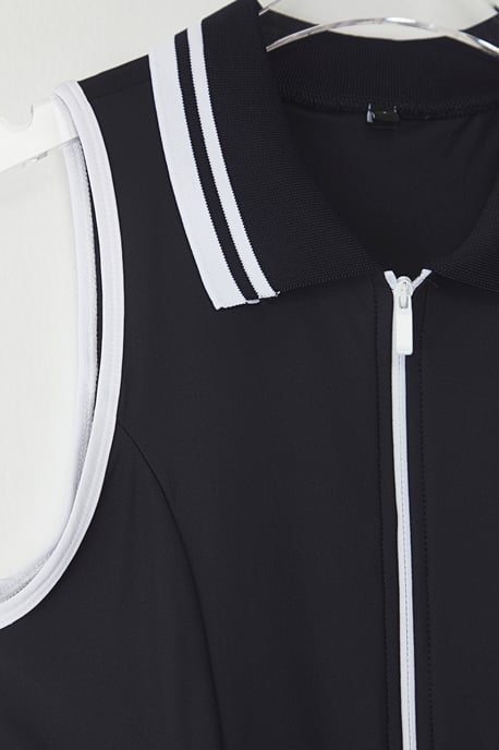 Damen Marineblau Gestreiftes Ärmelloses Mini Sportkleid - Image 2