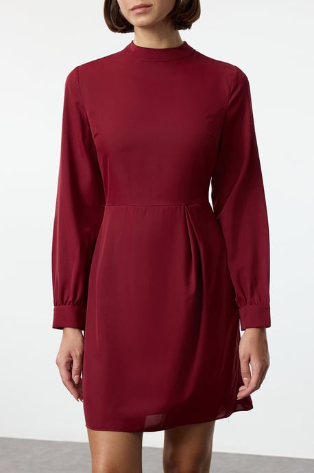 Damen bordeauxrotes, gerades Minikleid, lang, für Tag und Abend geeignet - Image 3