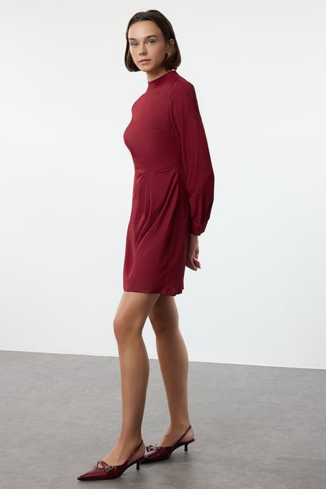 Damen bordeauxrotes, gerades Minikleid, lang, für Tag und Abend geeignet - Image 4