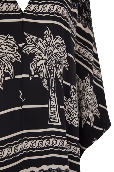 Schwarzes bedrucktes Midi-Strandkleid mit Spaghettiträgern in Übergröße für Damen - Image 3