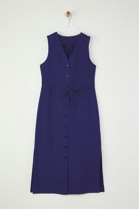 Damen Marineblaues gerades Midi-Kleid, ärmellos, lässig/alltagstauglich - Image 1