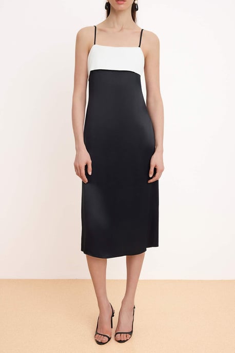 Schwarzes, ärmelloses Midi-Kleid mit Farbblockmuster für Damen - Image 2