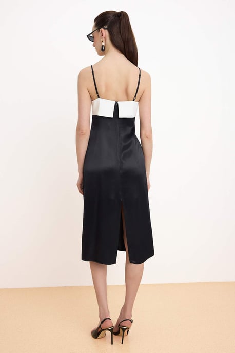 Schwarzes, ärmelloses Midi-Kleid mit Farbblockmuster für Damen - Image 3