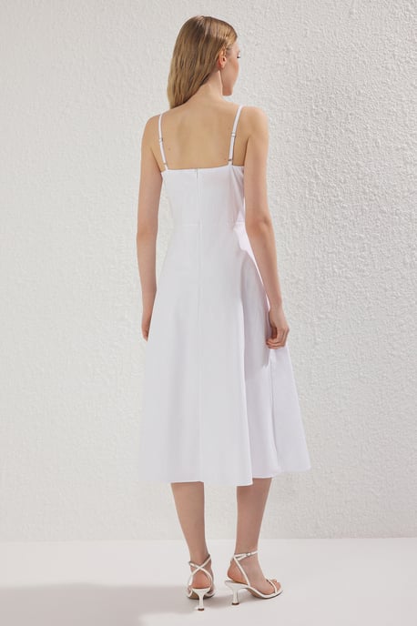 Ecrufarbenes, besticktes Damen-Midikleid / Besticktes, lässiges/alltagstaugliches Kleid - Image 3