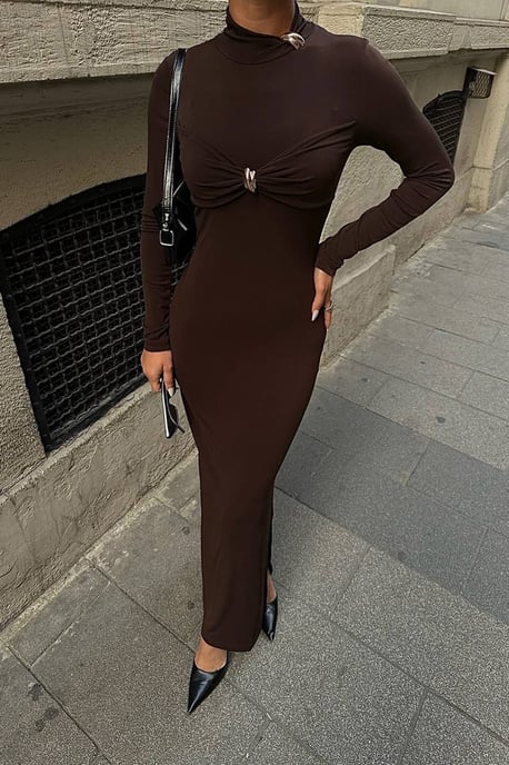 Elegantes, figurbetontes Midi-Kleid für Damen, gerade geschnitten, lang, für den Abend - Image 3