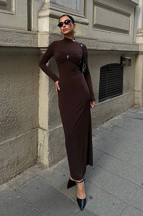 Elegantes, figurbetontes Midi-Kleid für Damen, gerade geschnitten, lang, für den Abend - Image 4