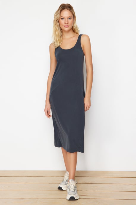 Graues, gerades, ärmelloses Midikleid für Damen, lässig/alltagstauglich - Image 1
