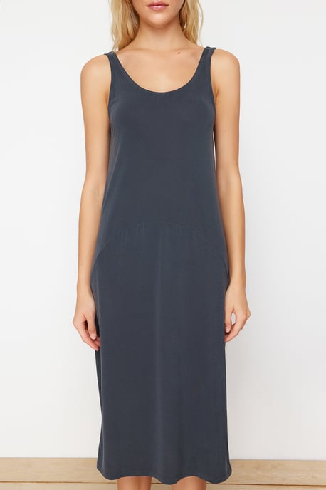 Graues, gerades, ärmelloses Midikleid für Damen, lässig/alltagstauglich - Image 3