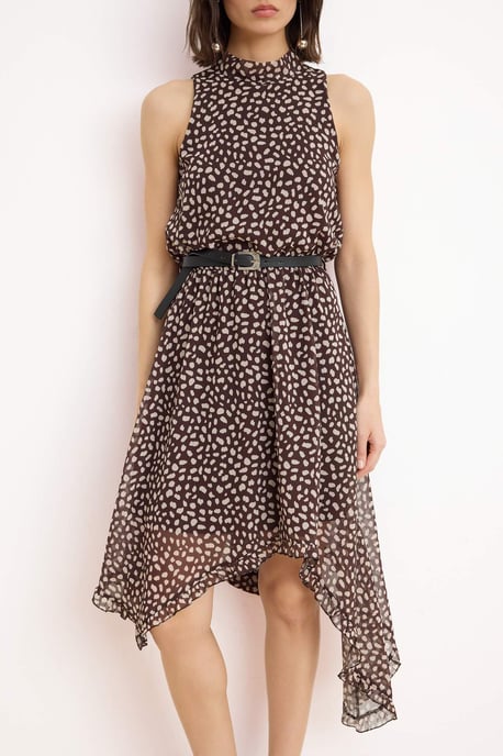 Turkishsouq Midikleid mit Polka-Dots, ärmellos, Tag- und Nacht-Skaterkleid - Braun - Image 2