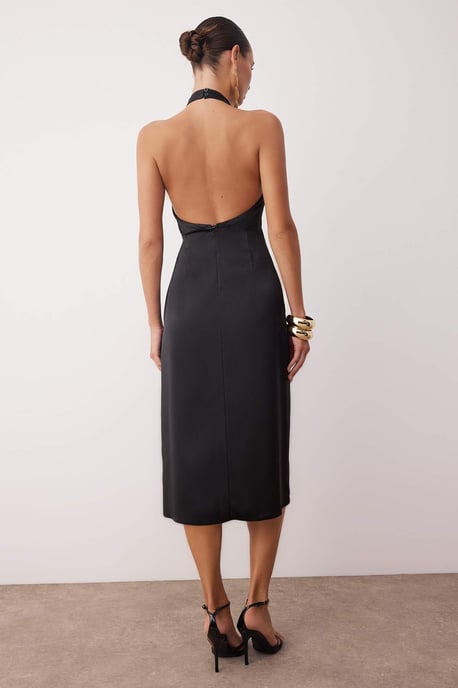Damen Unifarbenes ärmelloses Midi-Cocktailkleid - Image 3