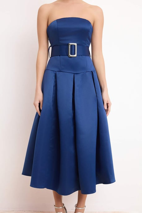Damen marineblaues, flaches, ärmelloses Midi-Kleid im schicken/Nacht-Skater-Stil - Image 2